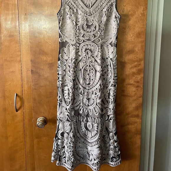 JS Collections Soutache Midi Cocktail Dress, Mink - Picture 5 of 5